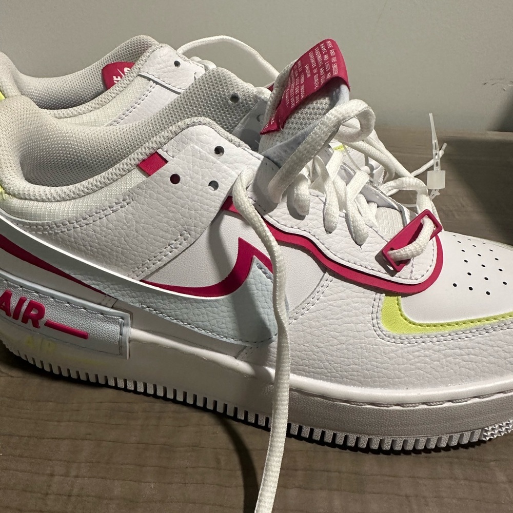Nike White and Pink Air Force 1 Sneakers